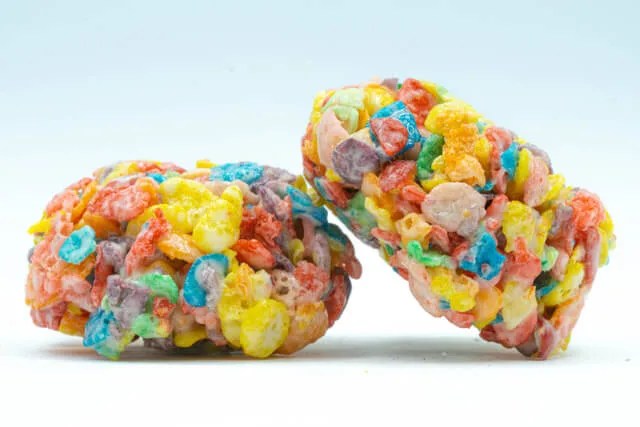 A rainbow-colored cannabis treat