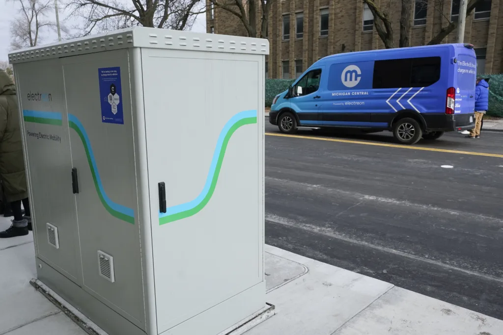 New technology installed beneath Detroit street can charge electric vehicles as they drive
