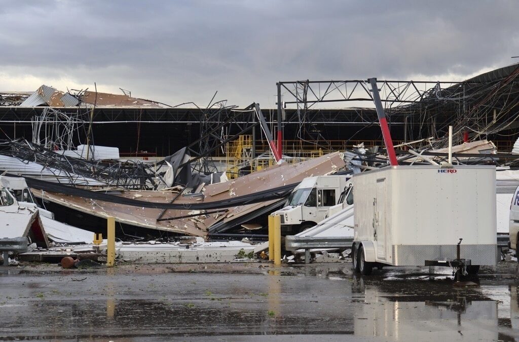 Severe storms batter the Midwest, including reported tornadoes that shredded a FedEx facility