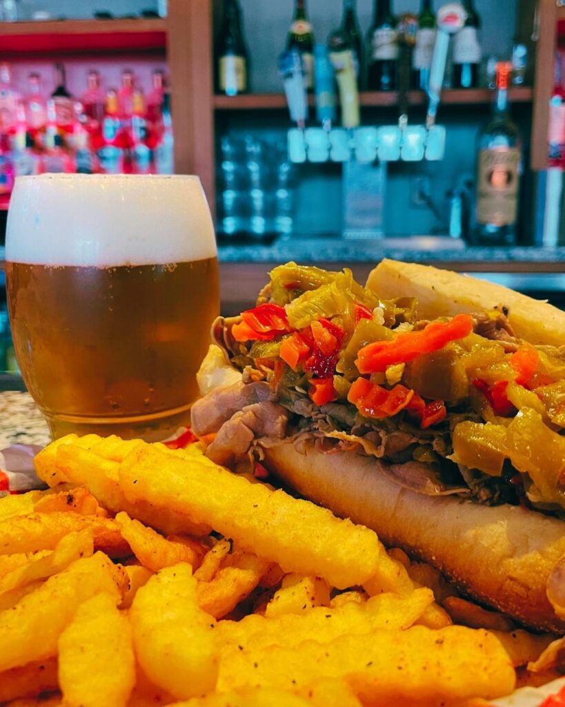 Italian Beef Sandwich, French Fries, and Beer at Chicago Beef Joint in Grand Rapids, Michigan