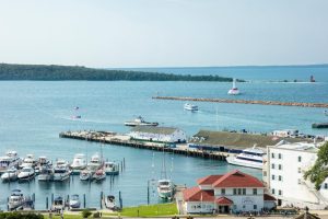 A view of the boating docks at Mackinac Island