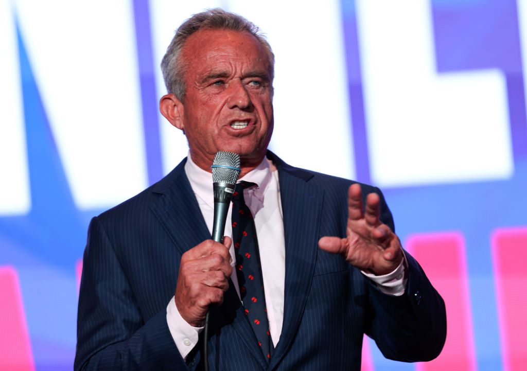 Independent presidential candidate Robert F. Kennedy Jr. speaks at the Libertarian National Convention on May 24, 2024 in Washington, DC. Kennedy is seeking qualification to be part of the first presidential debate currently scheduled on June 27 between Democratic presidential nominee President Joe Biden and Republican presidential nominee former President Donald Trump. (Photo by Kevin Dietsch/Getty Images)