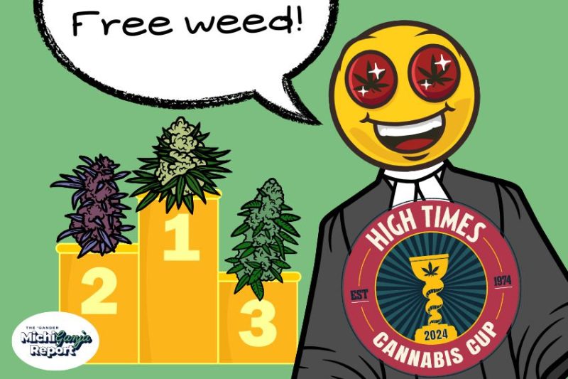 Cartoon man enjoying free weed from the High Times Cannabis Cup