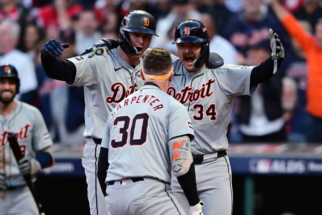 Carpenter becomes October star as 9th inning homer off Clase sends Tigers to 3-0 win over Guardians