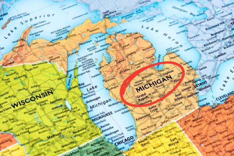 Opinion: State and federal policies help Michigan clean energy businesses thrive Map showing Wisconsin and Michigan with Michigan circled in red