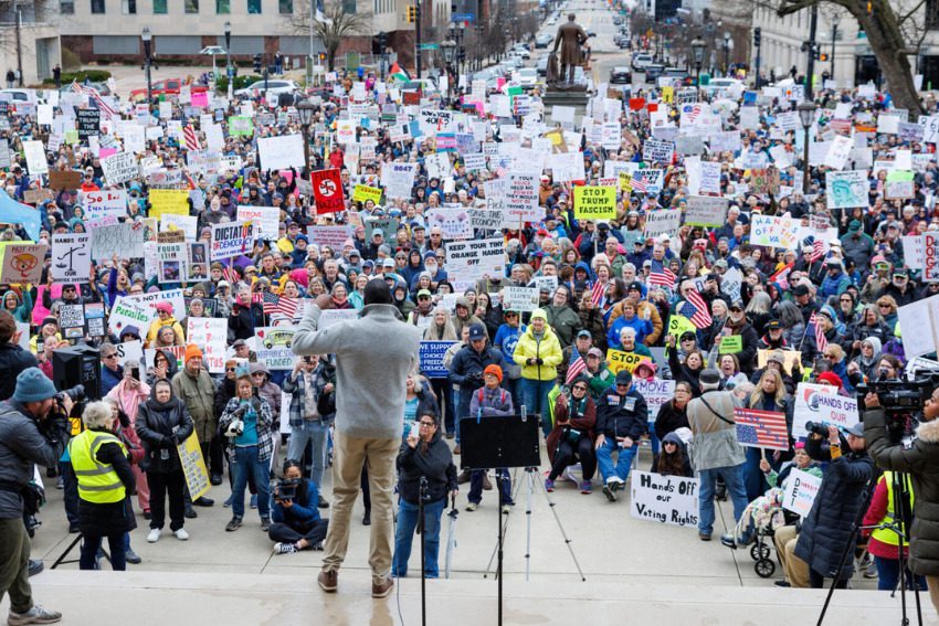 Thousands of Michiganders join nationwide protests opposing Trump agenda