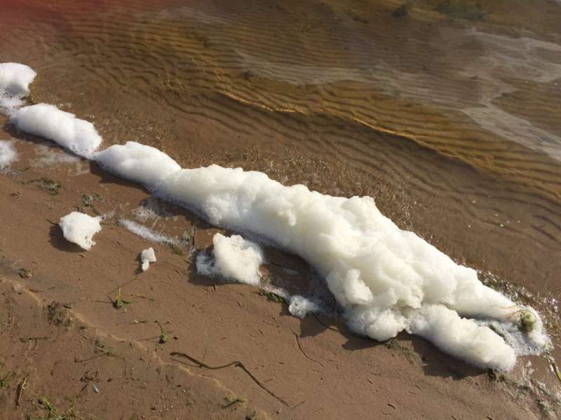 Foam with PFAS in lake water