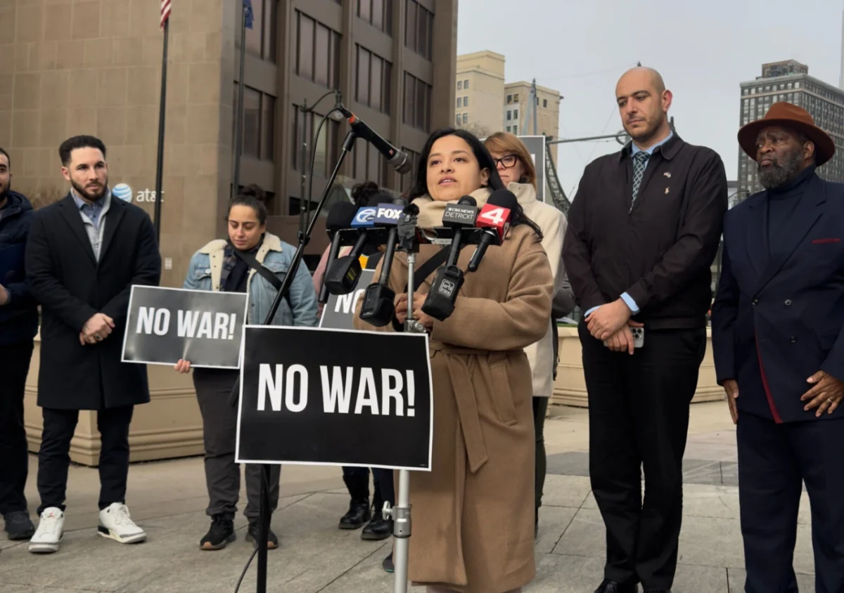 Progressive leaders join Detroit-area officials to demand Congress reject Iran war funding