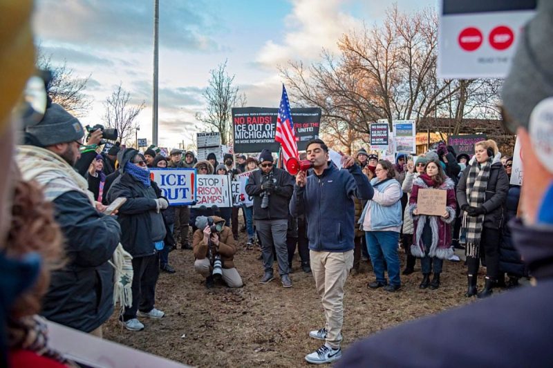 Protest Against ICE Detention Center in Detroit Suburb Romulus, Michigan, USA, 23 February 2026, Hundreds rallied at Romulus City Hall to oppose the opening of an ICE detention center in the Detroit suburb. During the rally, the City Council unanimously passed a resolution opposing the detention center. (Photo by: Jim West/UCG/Universal Images Group via Getty Images)