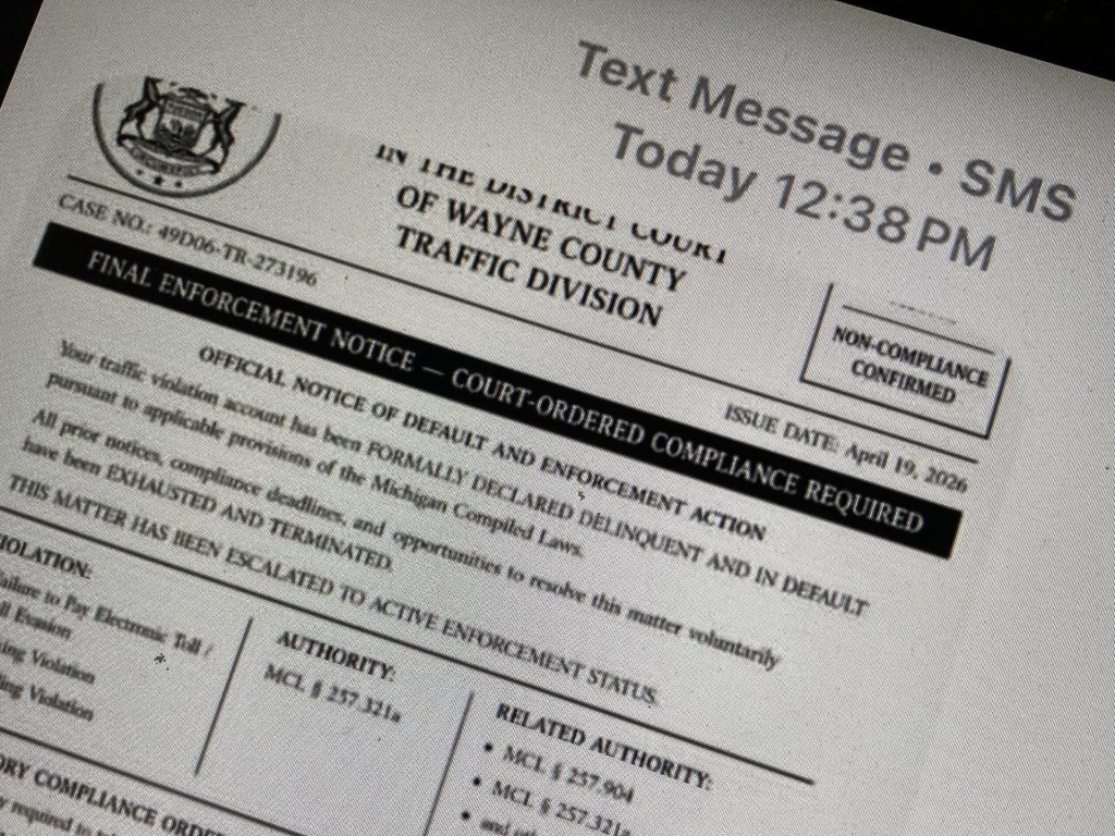 Michigan drivers hit again by texts for unpaid tolls
