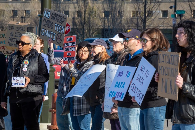 Detroit, Michigan - Protests against AI data centers in Michigan, one of six protests held across the state.
